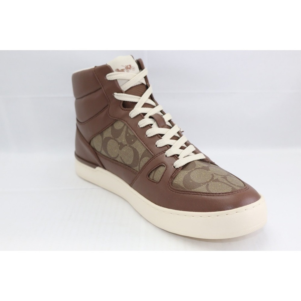 COACH CC736 Mens Clip Court High Top Sneaker In Signature Canvas Saddle Sz 12 - Picture 15 of 16